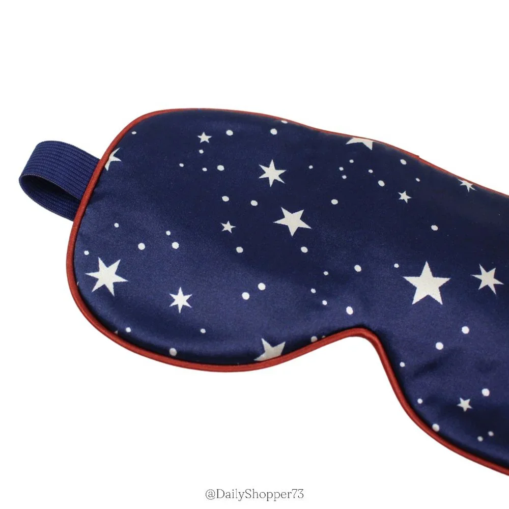 l*space Women's Navy Blue Satin Star Patterned Eye Sleep Mask with Elastic Band